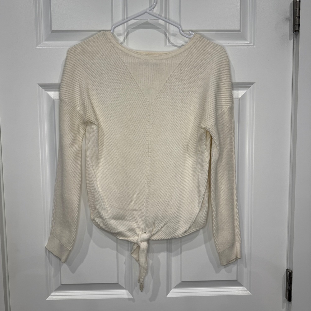 Lucky‎ Brand Womens Ribbed Front Tie Knot Long Sleeve Sweater Cream Size XS